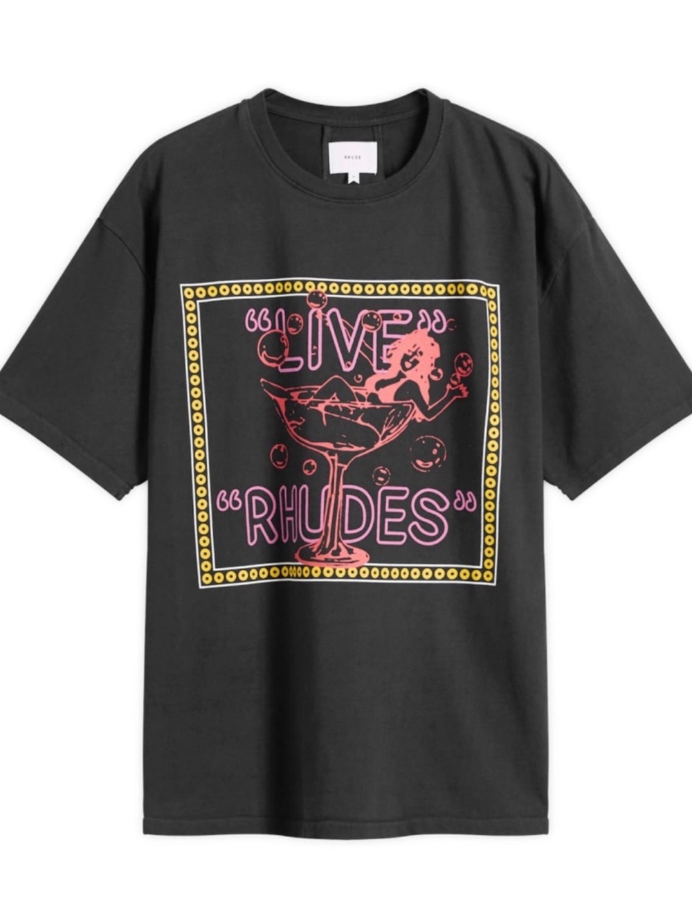 Men’s Rhude Black Tee with Pink & Yellow Graphic